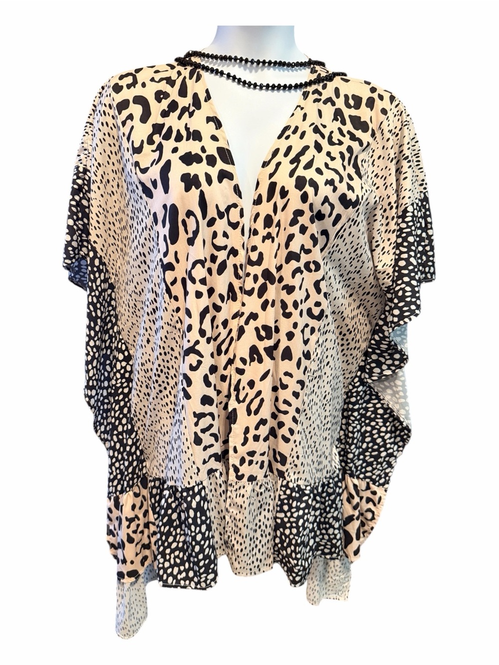 Soft Pink and Black Animal Print Women’s kimono style jacket